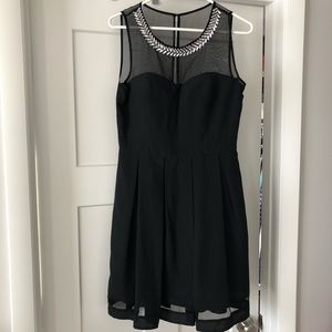 Black Cocktail Dress W/ Jeweled Neckline
